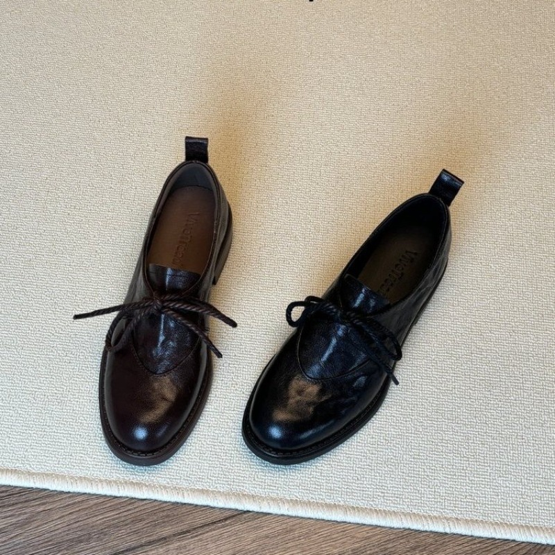 Women'S Shoes Kitten Heels - Mocassini Vintage Francesi con Lacci, Nuova