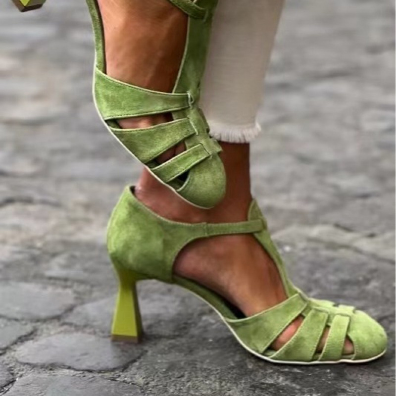 Women'S Shoes Kitten Heels - Sandali da donna verdi in camoscio