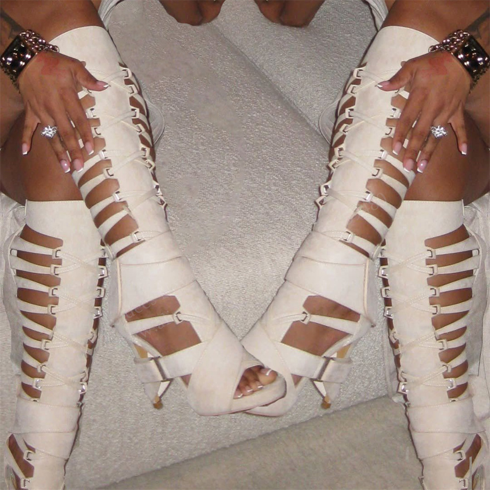 High Knee Heel Boots - Sandali Lunghi Trendy con Tacco a