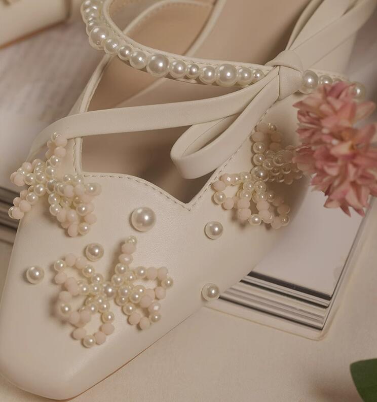 Perline di perle fiocco cintur - Women'S Shoes Kitten Heels recensione e prezzo