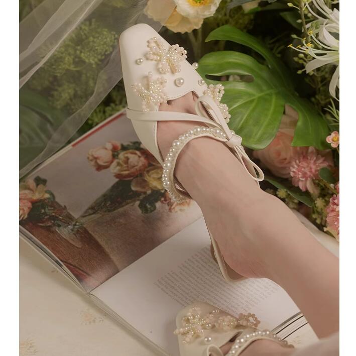 Perline di perle fiocco cintur - Women'S Shoes Kitten Heels recensione e prezzo